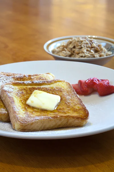 Plate French Toast Side Bowl Oatmeal — Stockfoto
