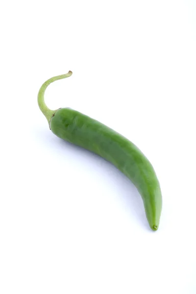 Single Green Chili Pepper White Background — Stok fotoğraf