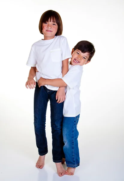 Little Boy Tries Pick His Older Sister — Stock Photo, Image