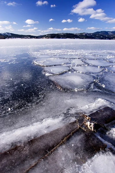 Ξύλο Μια Παγωμένη Λίμνη — Φωτογραφία Αρχείου