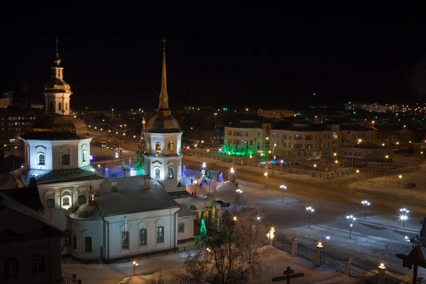 Uitzicht Kerk Avonds Koude Van Winter Sneeuw — Stockfoto