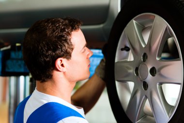 Auto mechanic in his workshop clipart