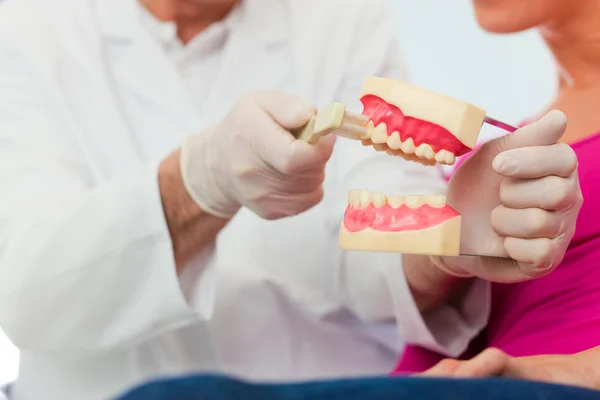 Diş hekimi diş açıklayan — Stok fotoğraf