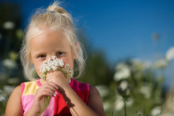 Pěkná mladá dívka čichání na — Stock fotografie