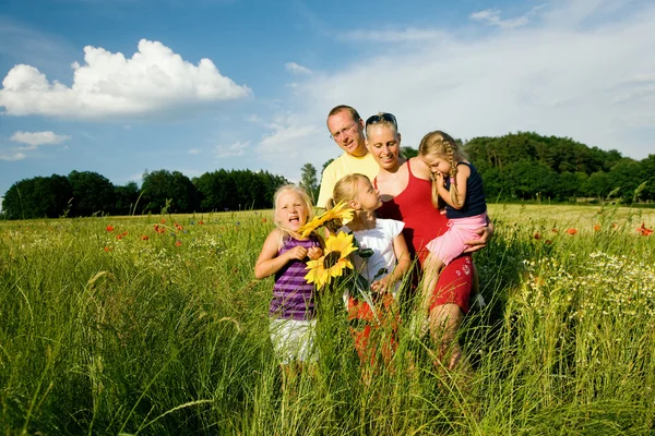 Familia en la hierba en un — Foto de Stock