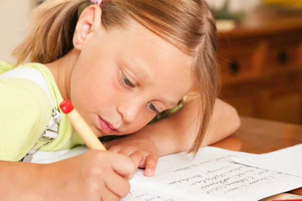 Flickan förbereder sina läxor — Stockfoto