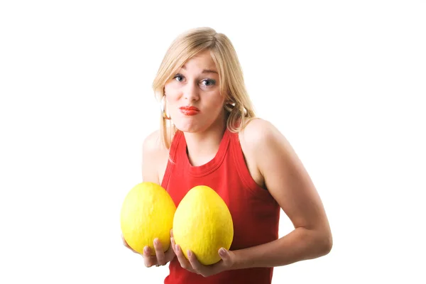 A woman considering a breast — Stock Photo, Image