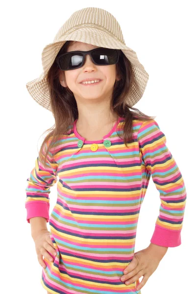 Menina Sorridente Óculos Sol Isolada Branco — Fotografia de Stock