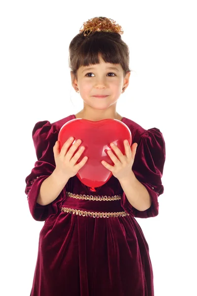 Menina Com Balão Vermelho Coração — Fotografia de Stock