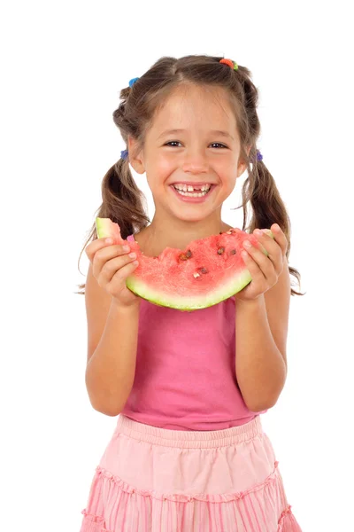 Little Girl Eating Watermelon Studio Shoot — Stock Photo, Image