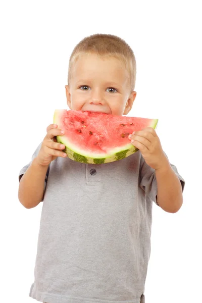 Little Boy Eating Watermelon Studio Shoot — Stock Photo, Image