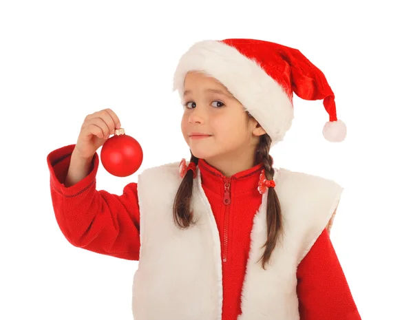 Dziewczynka w Boże Narodzenie kapelusz ozdoba piłka — Zdjęcie stockowe