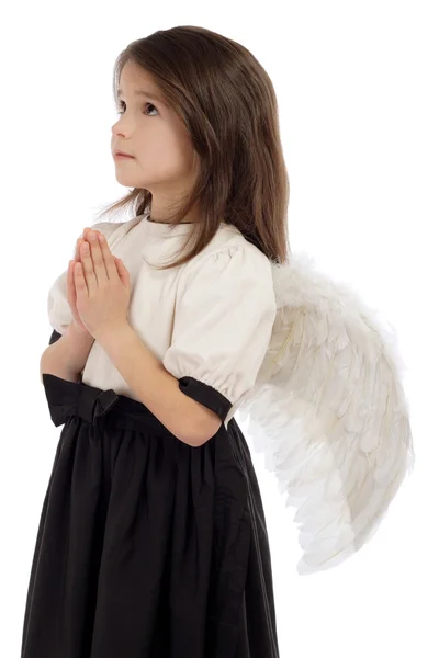 Angel Wings Üzerinde Beyaz Izole Küçük Kız — Stok fotoğraf