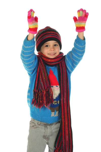 Χαμογελώντας μικρό κορίτσι με χειμωνιάτικα ρούχα — Φωτογραφία Αρχείου