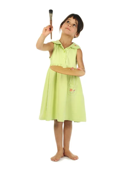 Kleines Mädchen Mit Einem Pinsel — Stockfoto