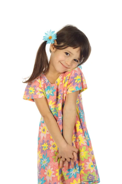 Bonita niña sonriente en vestido de color —  Fotos de Stock