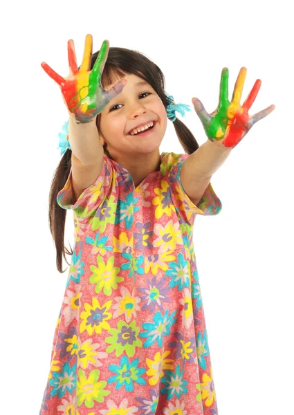有粉刷过双手的小女孩 — 图库照片