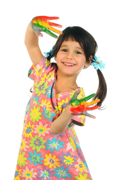 Bambina Con Mani Dipinte — Foto Stock