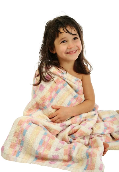 Smiling Little Girl Towel — Stock Photo, Image