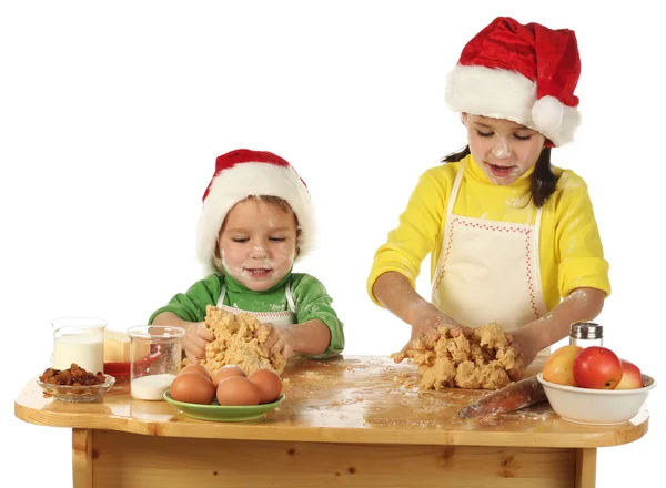 Niños Pequeños Cocinando Pastel Navidad — Foto de Stock