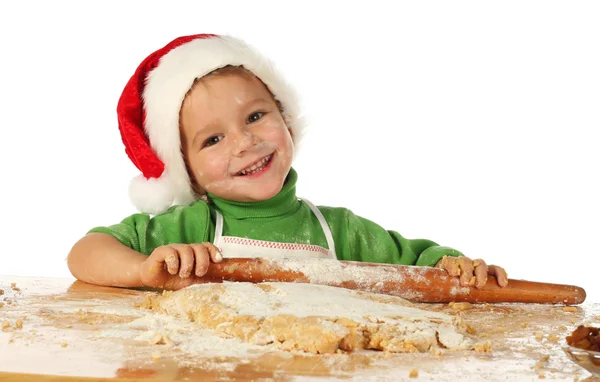 Little Boy Cooking Christmas Cake — Stock Photo, Image