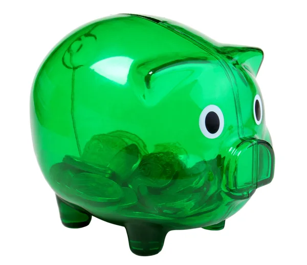 Grünes transparentes Sparschwein — Stockfoto