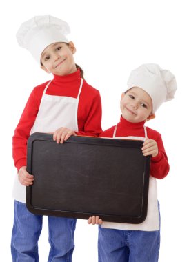 Little cookers with empty horisontal chalkboard clipart