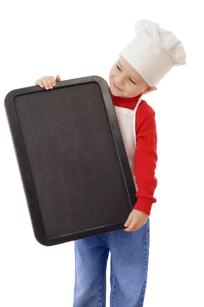 空の垂直黒板と少し笑みを浮かべて炊飯器 — ストック写真