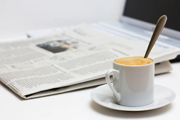 stock image Cup of coffee and newspaper