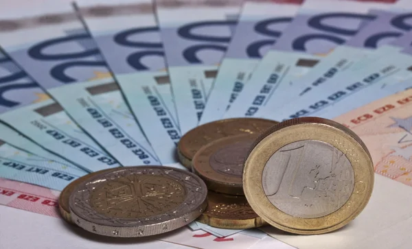 Euro notes and coins — Stock Photo, Image