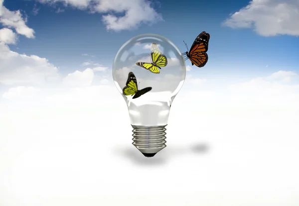 Bild Med Glödlampa Och Butterflyes — Stockfoto