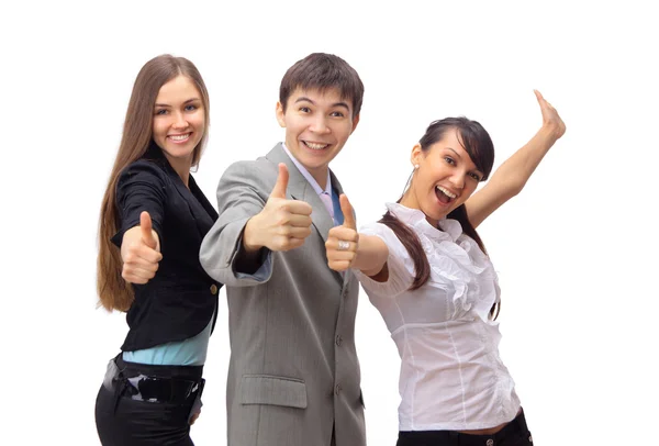 Успешная бизнес-команда с большим пальцем вверх - изолированы на белом фоне — стоковое фото