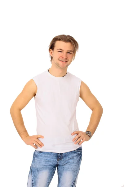 Un uomo sorridente con le braccia incrociate. isolato su sfondo bianco — Foto Stock