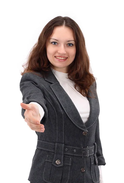 Mulher de negócios dá um aperto de mão — Fotografia de Stock