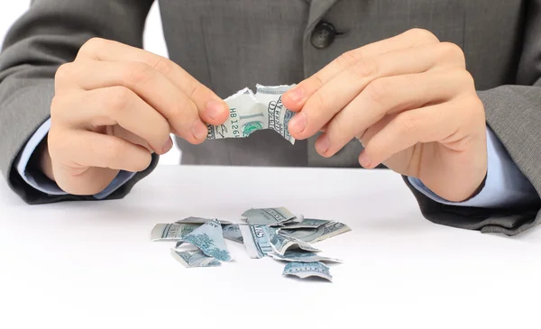 Hand hålla pengar dollar isolerade på vit bakgrund — Stockfoto