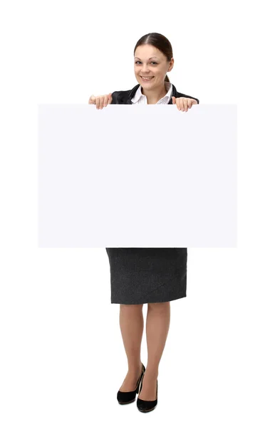空白の看板を示すビジネス女性 — ストック写真