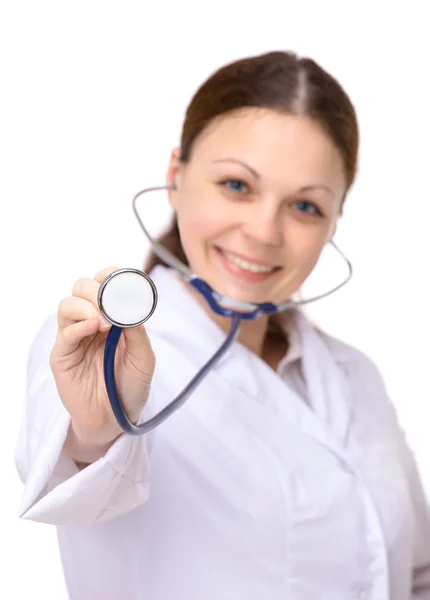 Žena doktora na bílém pozadí — Stock fotografie