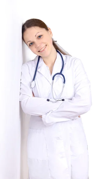 A mulher o doutor em um contexto branco — Fotografia de Stock