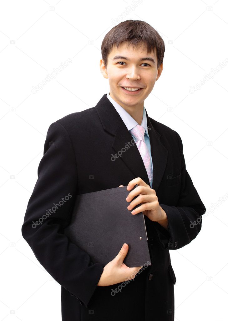The young business man on a white background