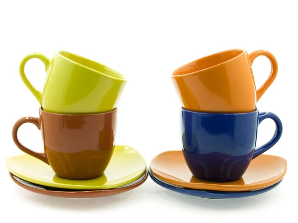 Two Cups Two Saucers Standing Other Two Cups Two Saucers — Stock Photo, Image