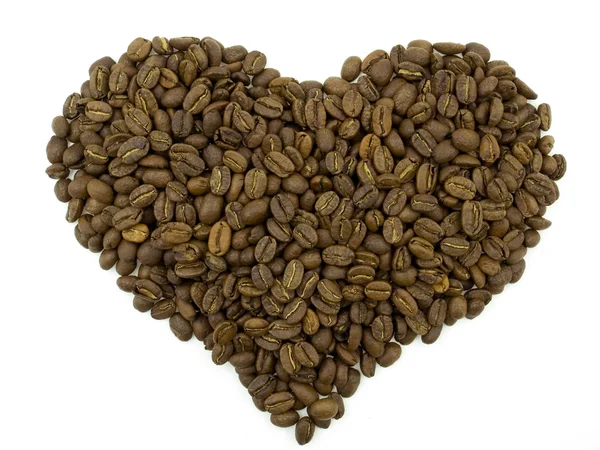 Beyaz Arka Plan Üzerinde Izole Kalp Şeklinde Kahve Çekirdekleri — Stok fotoğraf
