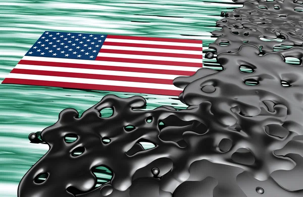 3D render illüstrasyon, Amerikan bayrağı ve petrol