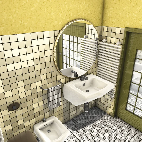 Ilustration 黄色浴室水槽和门 — 图库照片