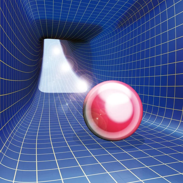 渲染图 红球和蓝色网格隧道 图库图片