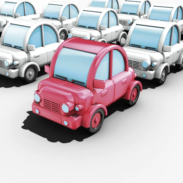 3D render, arabalar ve kırmızı araba