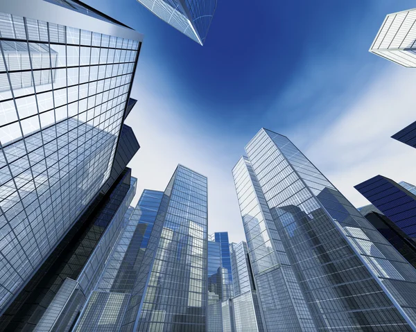 stock image 3d illustration, Modern building blue skyline