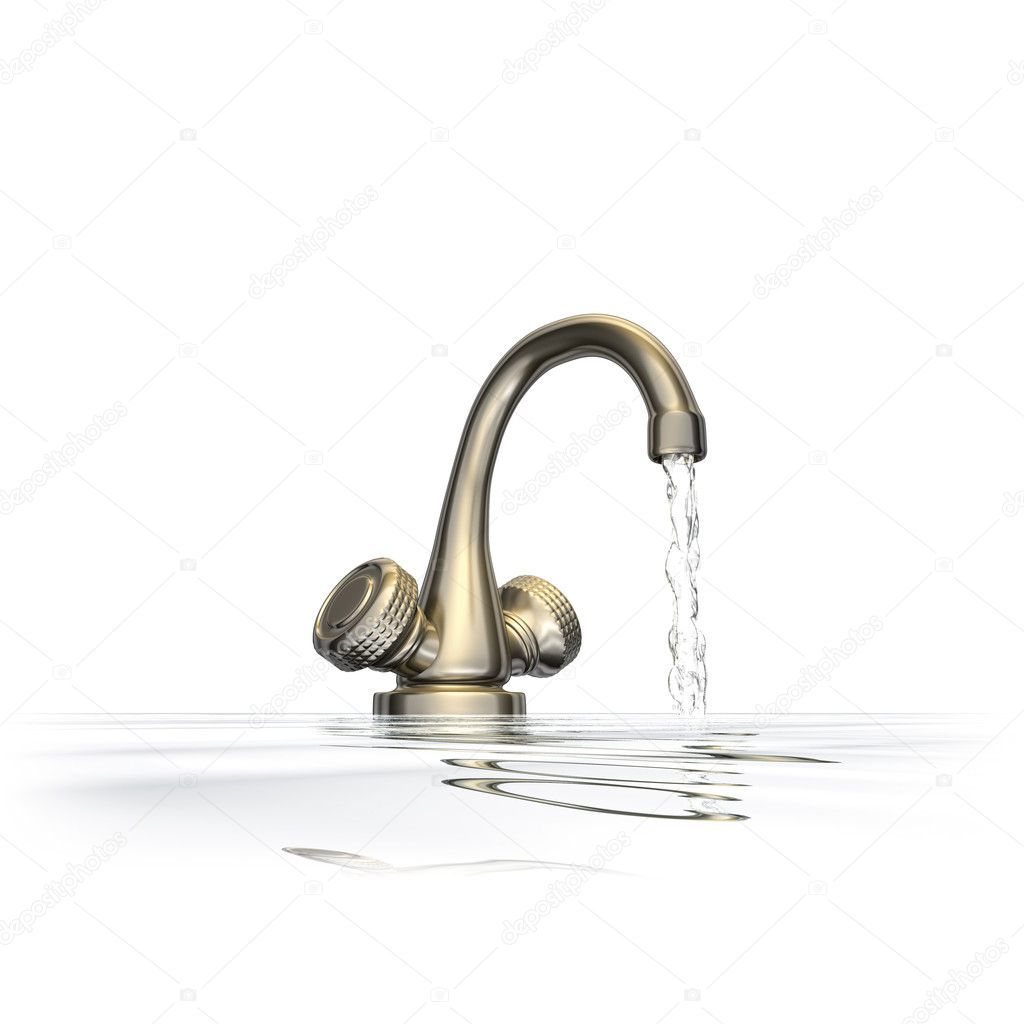 3D rendering tap plated copper with water