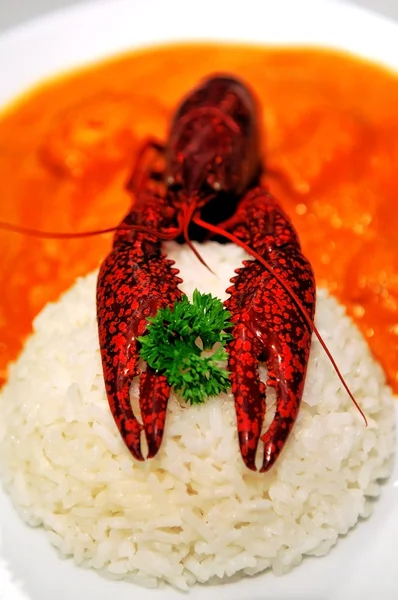 stock image Crab whit rice sauce and persil