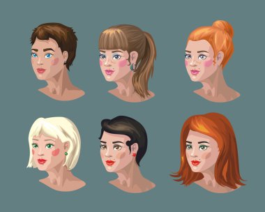 farklı saç kızlarla. set vektör avatarları