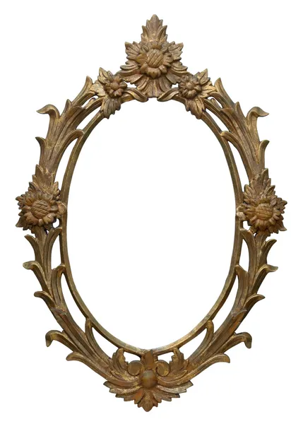 Wooden photo frame golden oval (isolated with clipping path) — Stock Photo, Image